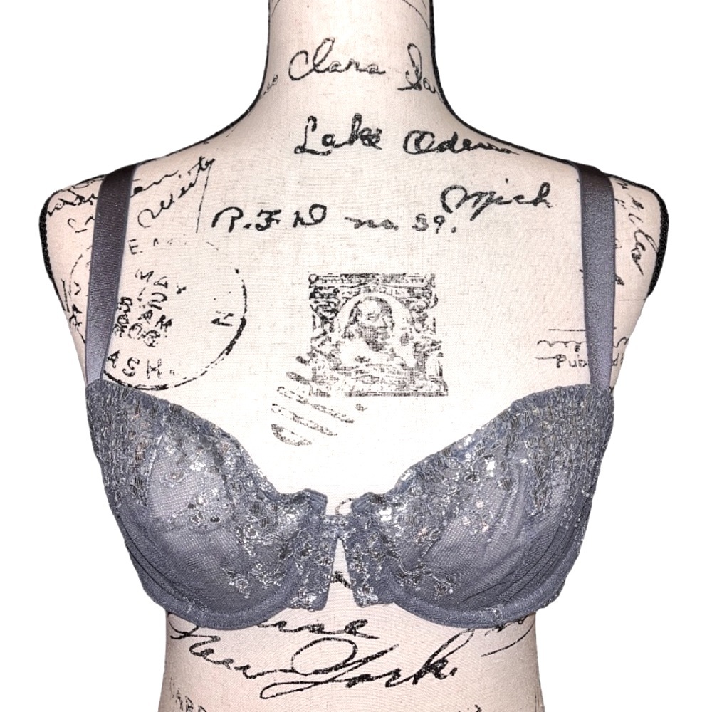 NWOT VICTORIA’S SECRET Very Sexy Shine Unlined Balconet Silver Gray Bra Size 34D